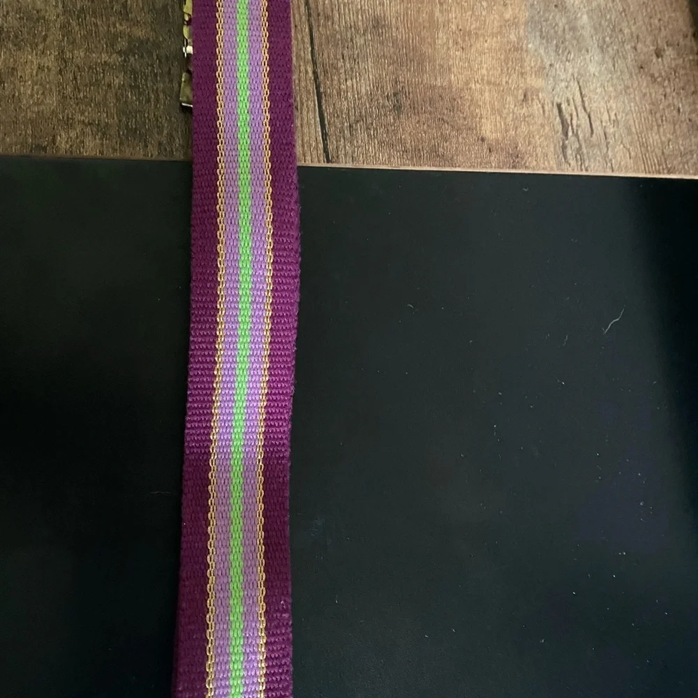 Vintage COOGI L Retro Purple Gold Metallic Cotton Adjustable Striped Belt 31”L